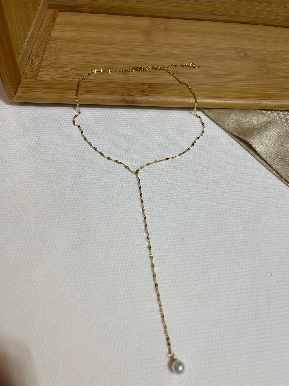 Gold Drop Y-Necklace with Pearl Pendant - Women Jewelry